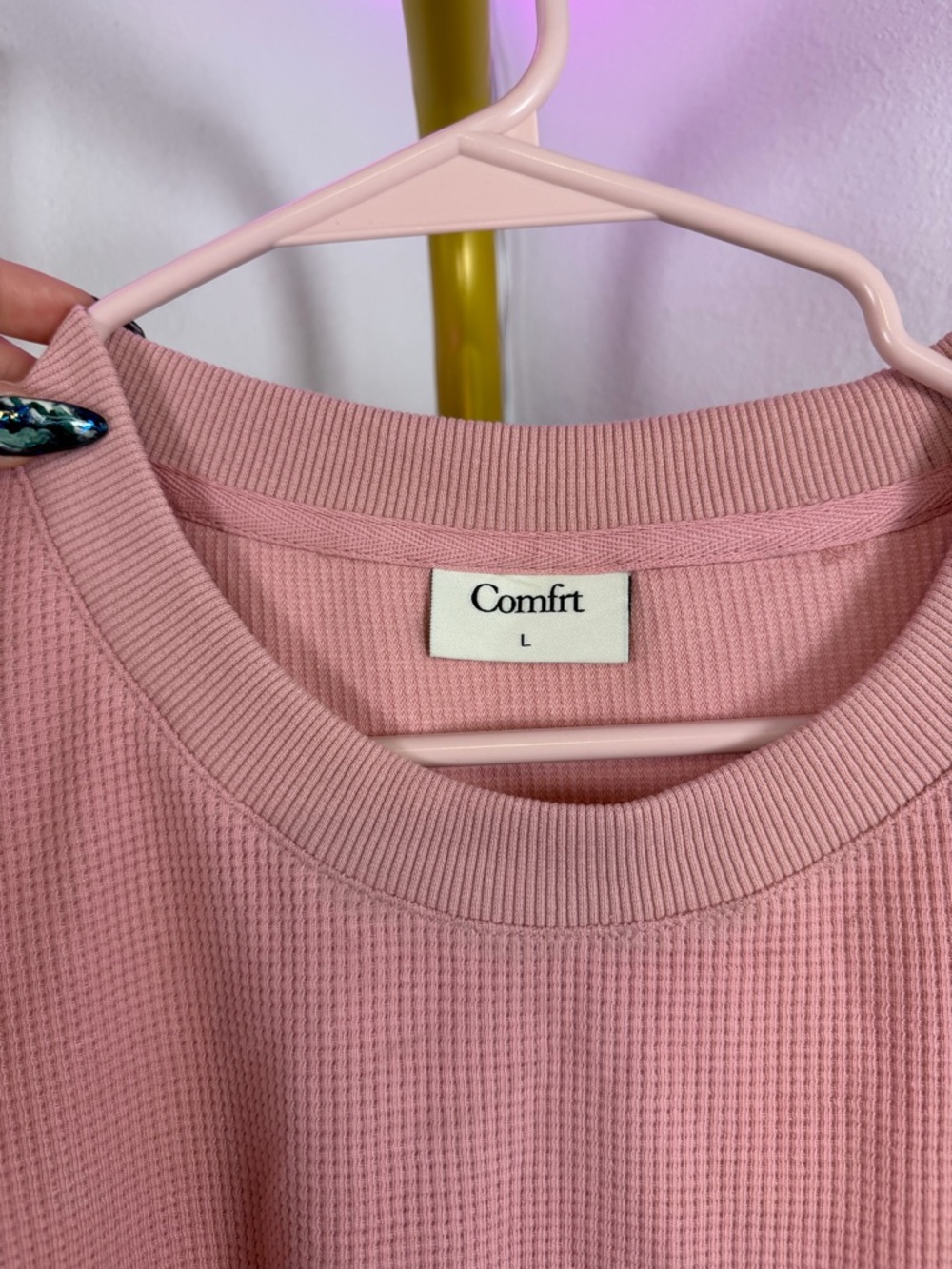 Comfrt Waffle Knit Lounge Set Pink NWT Women’s Large - Picture 4 of 9